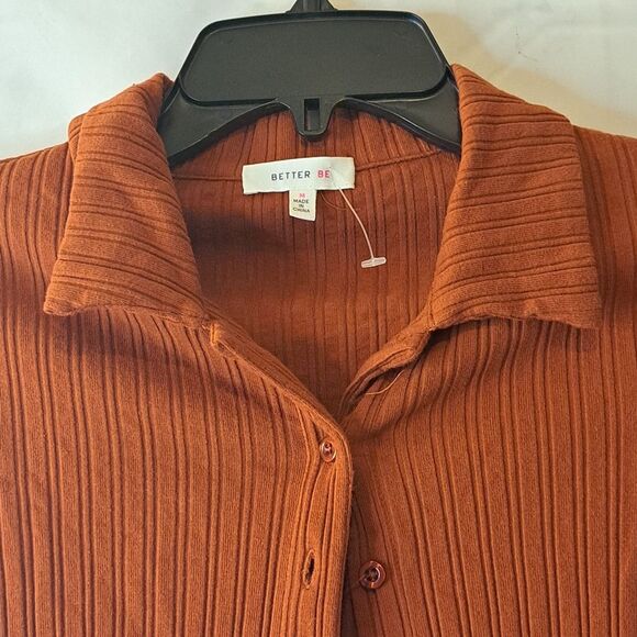 Better Be Ribbed Button Up Long Sleeve Cropped Top NWOT Size: M - Picture 3 of 11